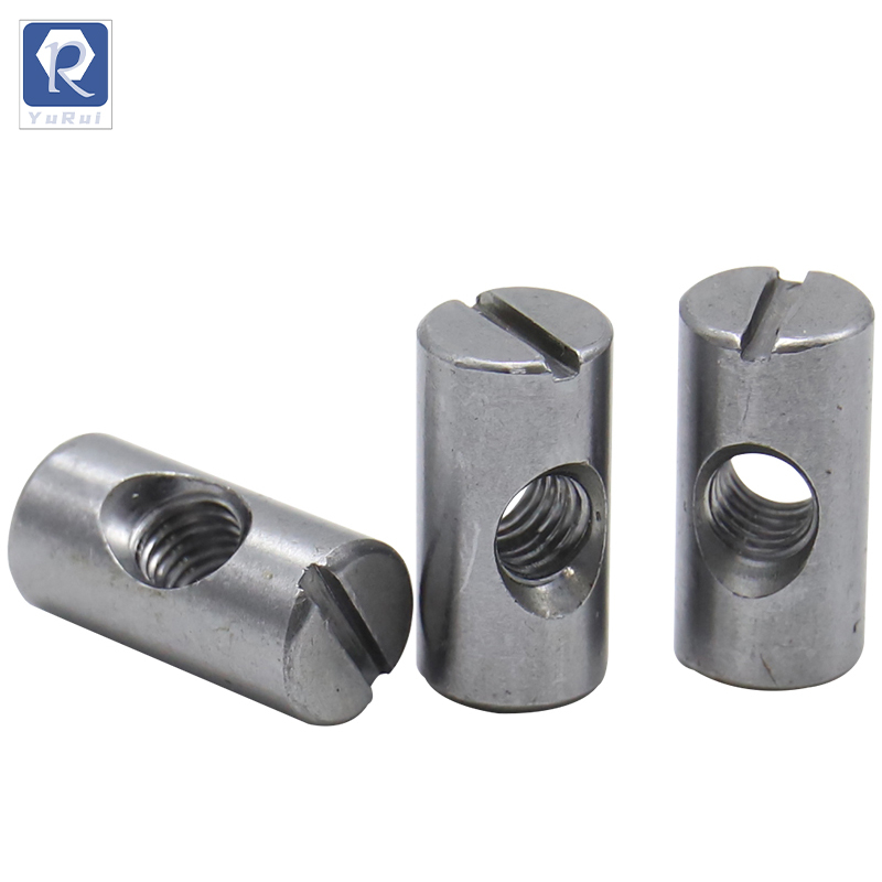Non-electroplated bucket nuts, bucket cross pin slotted furniture nuts for beds, cribs and chairs, cross pin slotted nuts