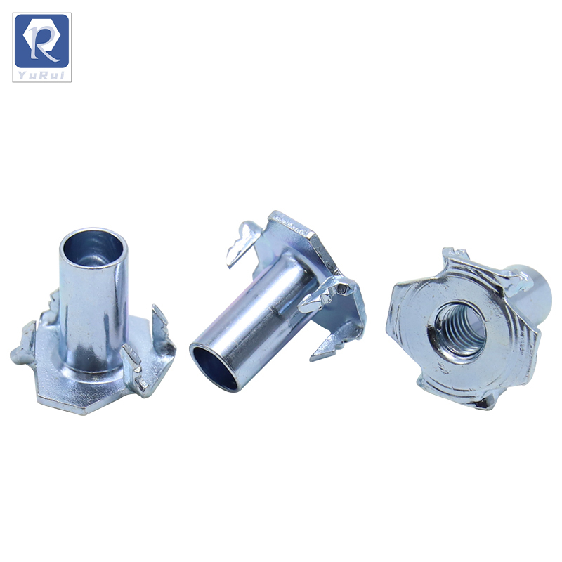 Carbon steel white zinc nut, four-corner nut, wood anti-rust dropper thread insert, furniture T-shaped wood insert nut, eight-claw hook nut