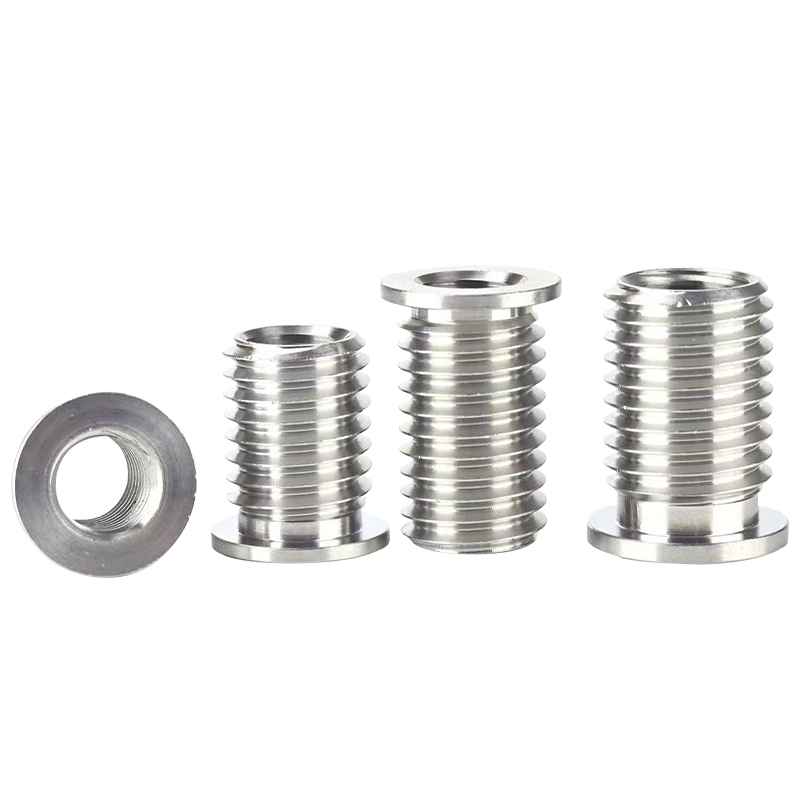 Stainless steel flange-type reducer conversion thread repair sleeve, internal and external thread conversion screw, flange cap insertion nut