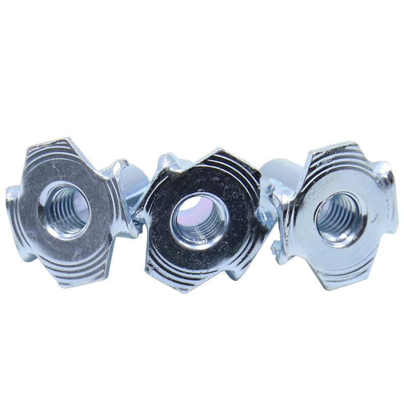 Carbon steel white zinc nut, four-corner nut, wood anti-rust dropper thread insert, furniture T-shaped wood insert nut, eight-claw hook nut