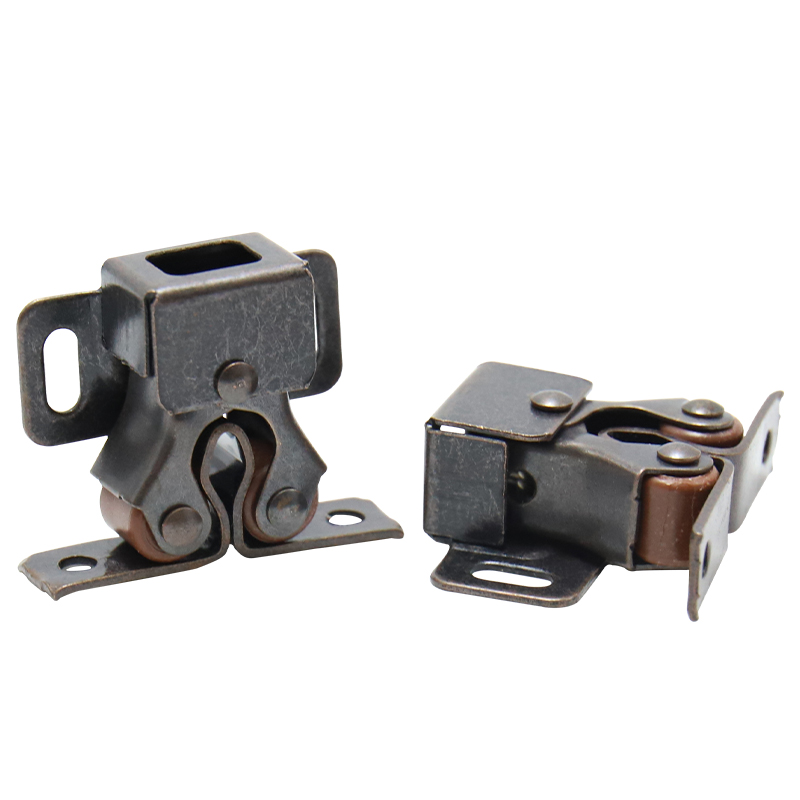 Roller spring cabinet furniture closet door lock latch, cabinet door roller lock buckle, double roller lock, brown copper color latch