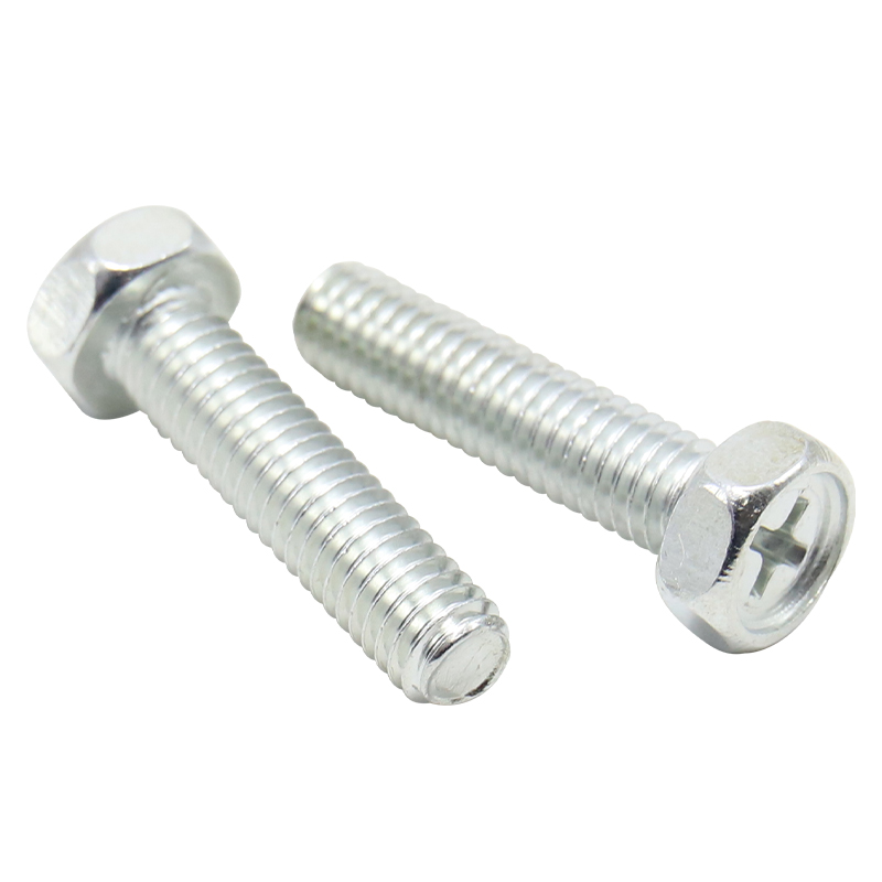 National standard blue and white galvanized hexagonal screws, full thread and half thread extended cross groove hexagonal bolts