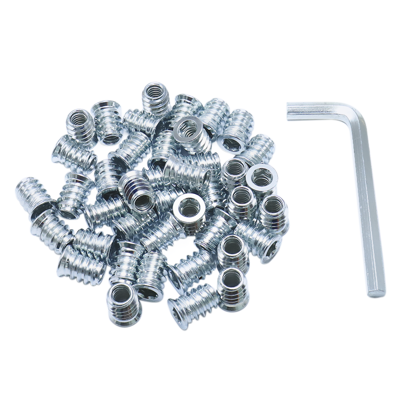 Threaded insert, carbon steel blue and white zinc socket drive screw insert nut set, 1/4 