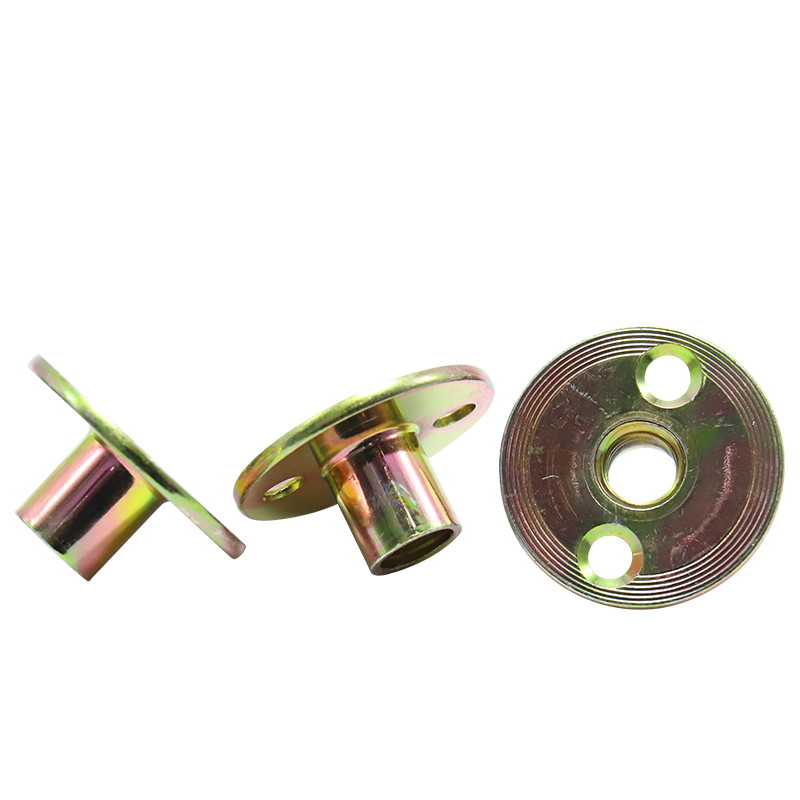 Three-way nut, galvanized carbon steel, wooden furniture, 2-hole round bottom screw-in T-shaped nut, furniture hardware flange internal thread insertion nut