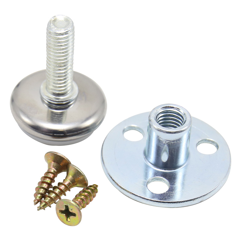 Furniture bed, table, chair, cabinet leg height-increasing foot pads, adjustable support silent foot pad screws, three-hole T-nut two-piece set combination