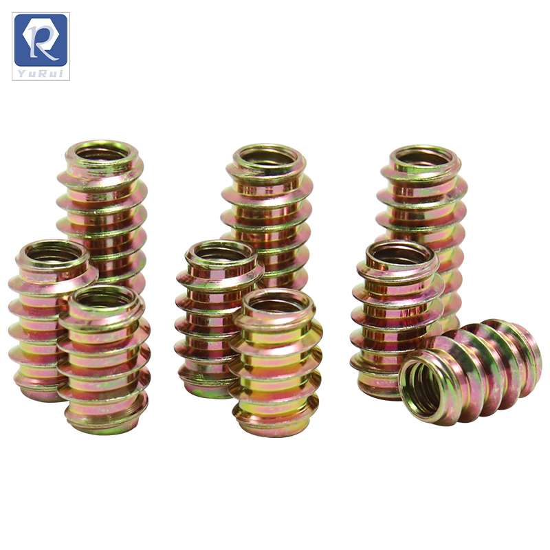 Through hexagon furniture nut carbon steel threaded insert wood nut Furniture screw nut inside and outside teeth pre-assembled hexagon nut threaded wood insert