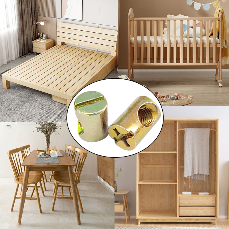 75 metric M6 barrel nuts, cross pin slot nuts, baby crib and chair furniture replacement hardware M6 X11mm / 12mm / 13mm / 15mm / 20mm nut kits for furniture