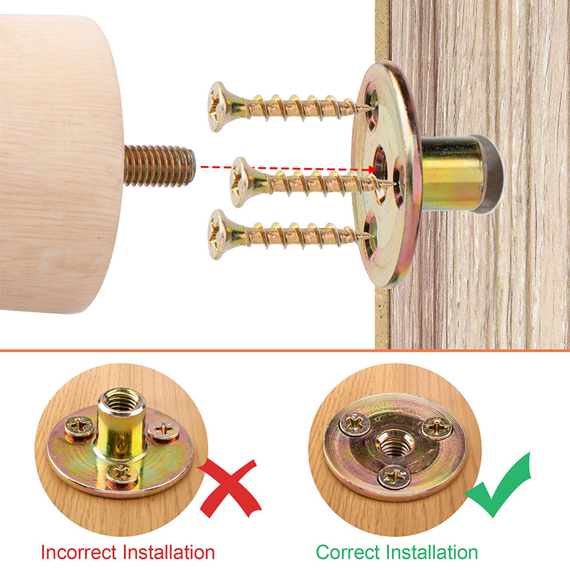 Furniture foot mounting plate sofa cabinet chair connecting plate with hanger bolt three-hole T-nut