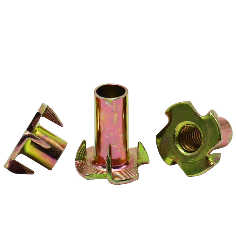 Four-pronged three-way T-nuts for screw-in fastener nuts for climbing walls and woodworking T-nuts Wood inserts