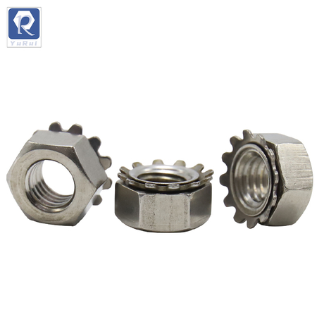 Galvanized carbon steel Keps nut, K-Lock Keps nut with outer toothed washer, Kep lock nut with hexagonal head