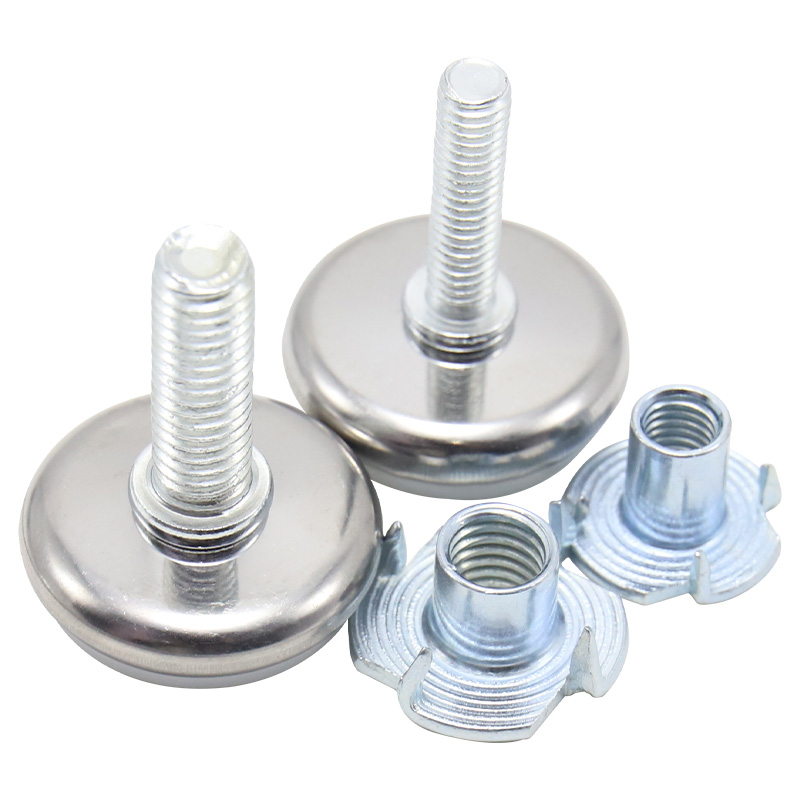 Threaded leveling feet, adjustable furniture leveling device with T-nut, adjustable screw-type leveling feet, table, chair, cabinet and sofa leveling device - 2-piece set