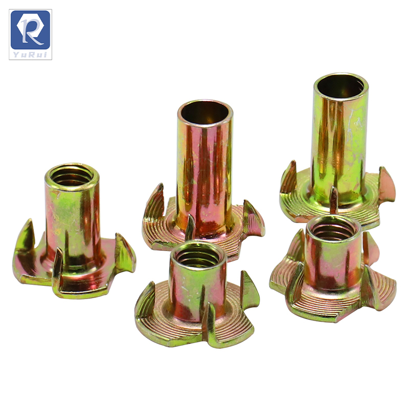 Four-pronged three-way T-nuts for screw-in fastener nuts for climbing walls and woodworking T-nuts Wood inserts