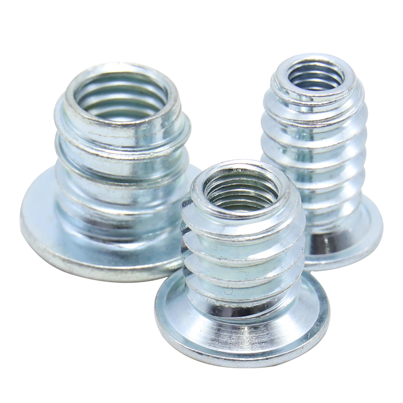 Carbon steel hexagonal sleeve nuts, embedded nuts for children's beds, furniture hardware accessories, embedded nuts for wooden furniture, large base flange hexagonal sleeve nuts