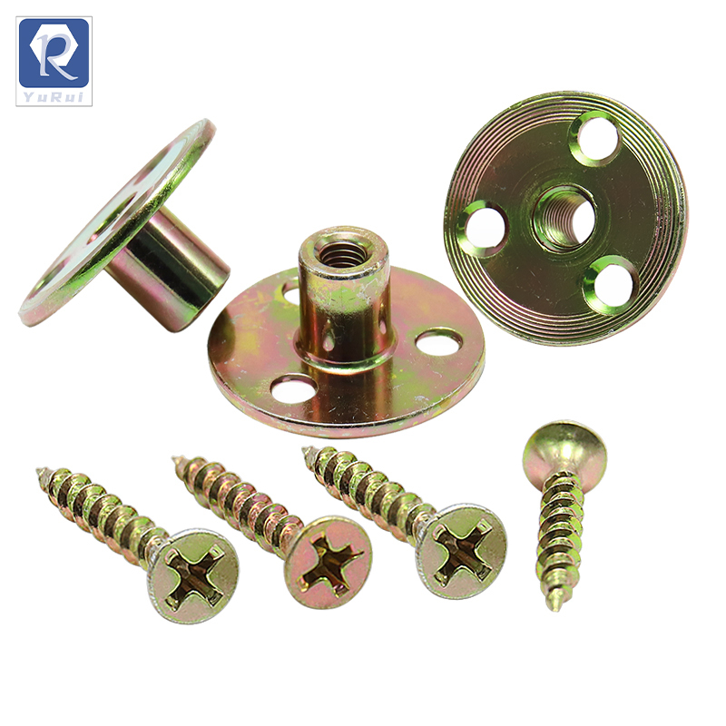 Furniture foot mounting plate sofa cabinet chair connecting plate with hanger bolt three-hole T-nut