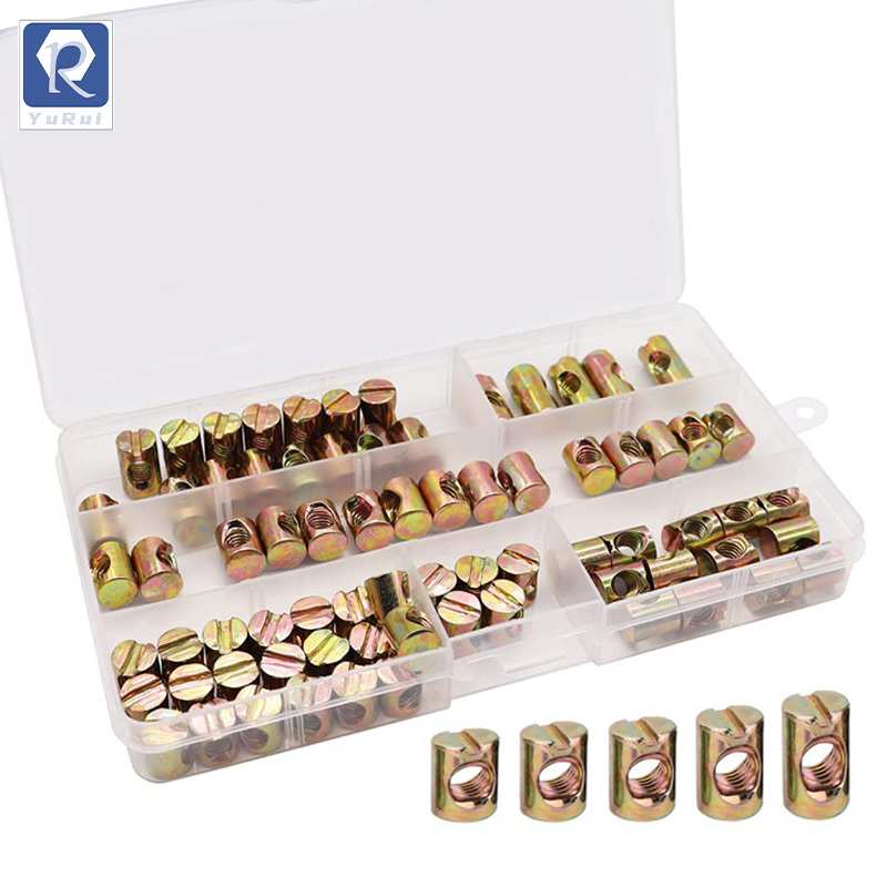 75 metric M6 barrel nuts, cross pin slot nuts, baby crib and chair furniture replacement hardware M6 X11mm / 12mm / 13mm / 15mm / 20mm nut kits for furniture
