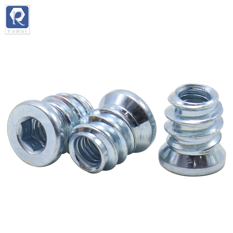 Carbon steel galvanized hex socket drive nut, pre-embedded connection nut for furniture hardware
