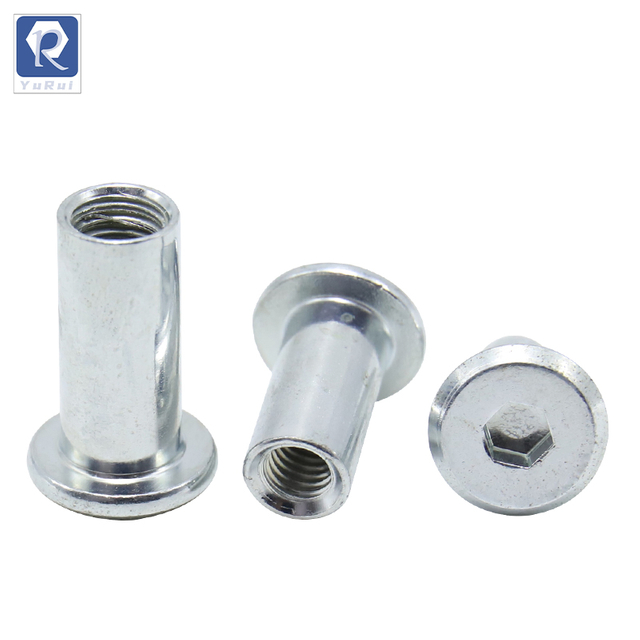 Hexagon socket screw rivet insert nut, flat head barrel nut cylindrical nut with internal thread, used for furniture installation locking screws or bolts