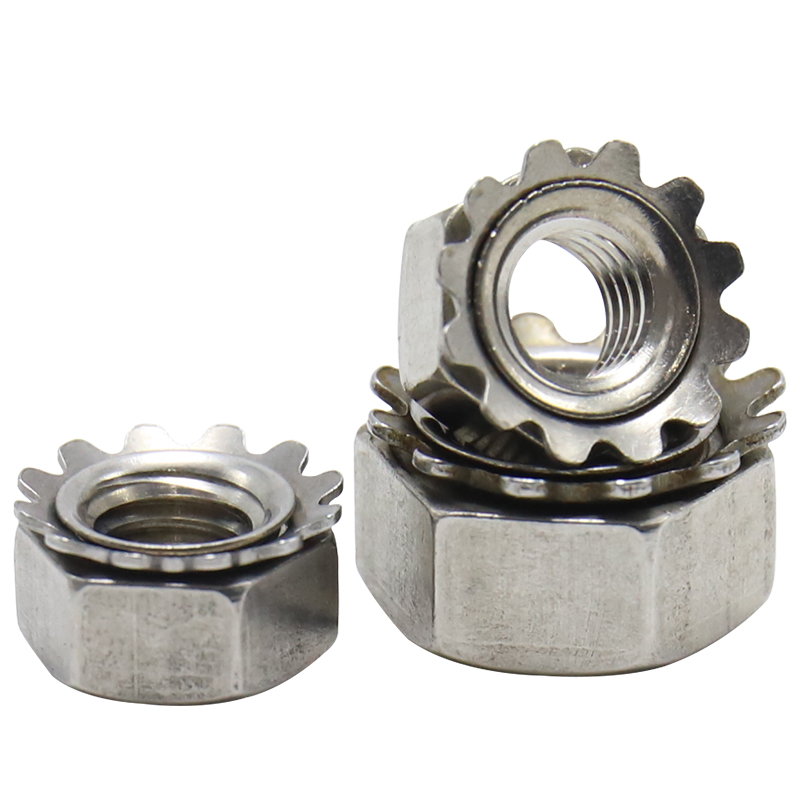 Galvanized carbon steel Keps nut, K-Lock Keps nut with outer toothed washer, Kep lock nut with hexagonal head