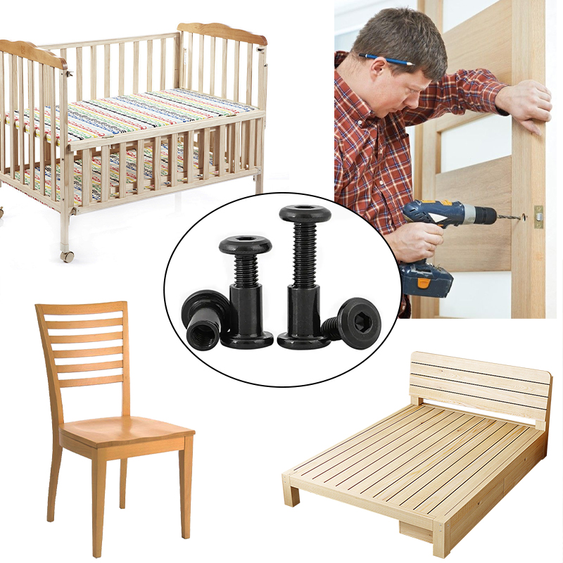 Hexagon socket drive, furniture bucket bolt combination bed frame bolt and nut kit, wooden sleeve cover bolt bucket nut kit
