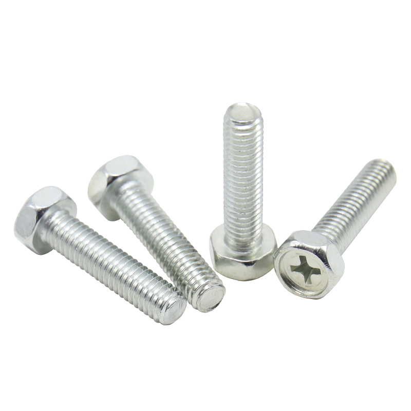 National standard blue and white galvanized hexagonal screws, full thread and half thread extended cross groove hexagonal bolts
