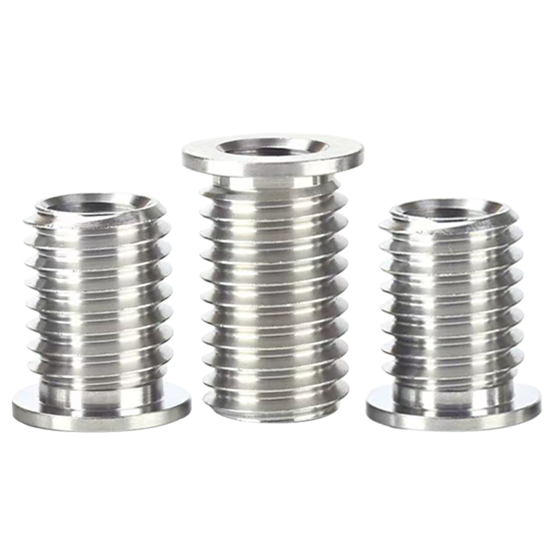 Stainless steel flange-type reducer conversion thread repair sleeve, internal and external thread conversion screw, flange cap insertion nut